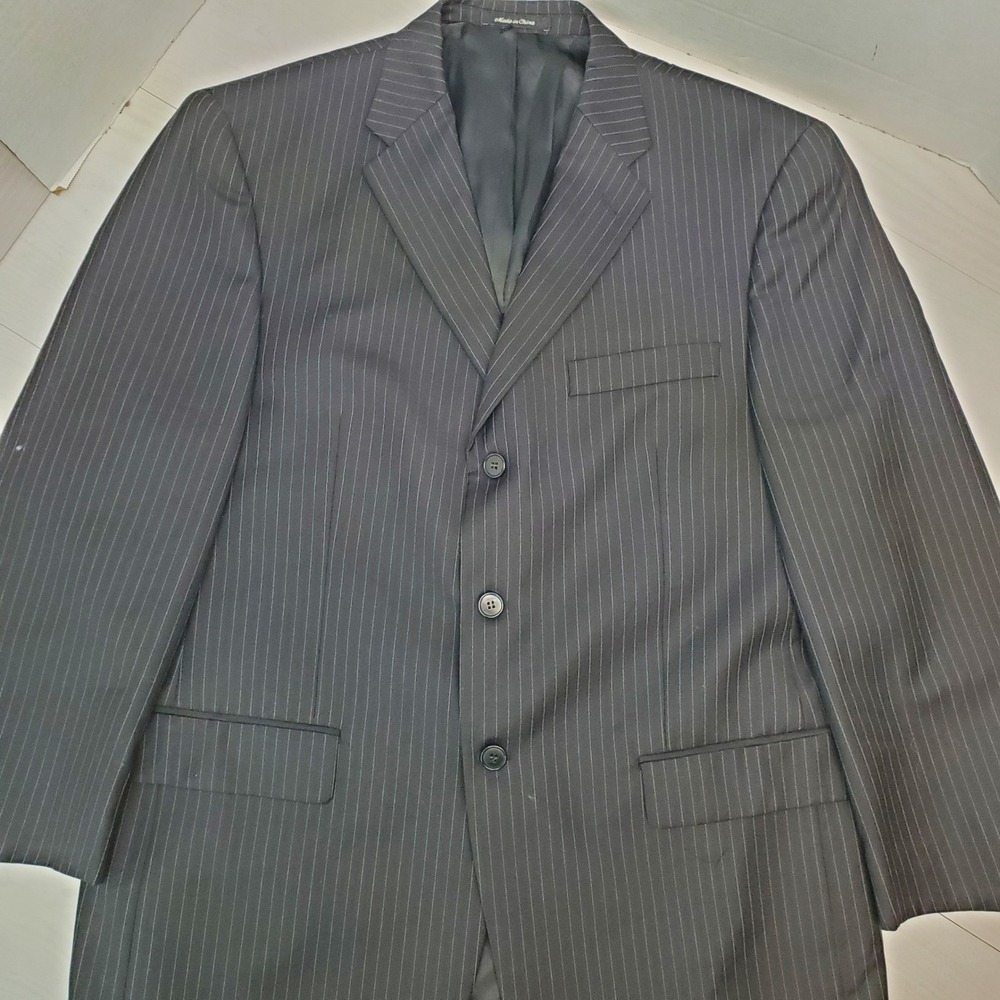 Perry Ellis Portfolio Mens 42R Wool Pinstripe Blazer 3 Button Gray Professional